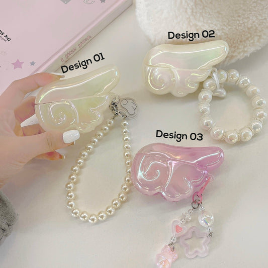 Angel Wing AirPods Case with Pearl & Beaded Charm