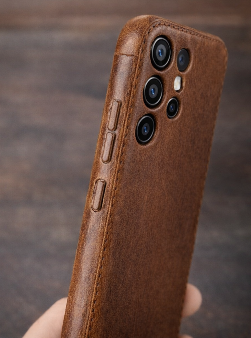Håndlavet grøntsagsgarvet læder Samsung-etui – Vintage Patina Edition
