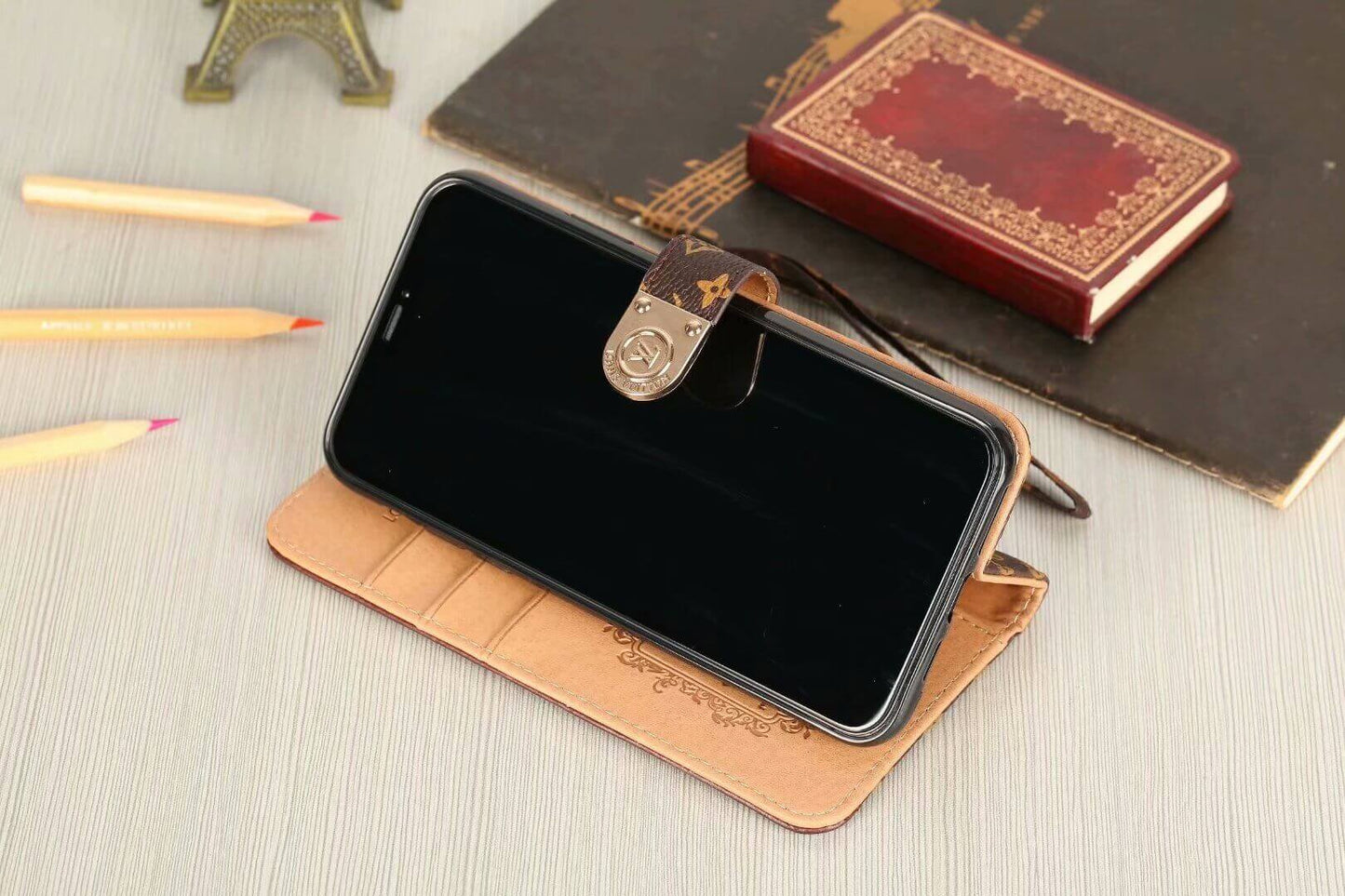 Luxury Monogram Wallet Case for Samsung – Black Checkerboard