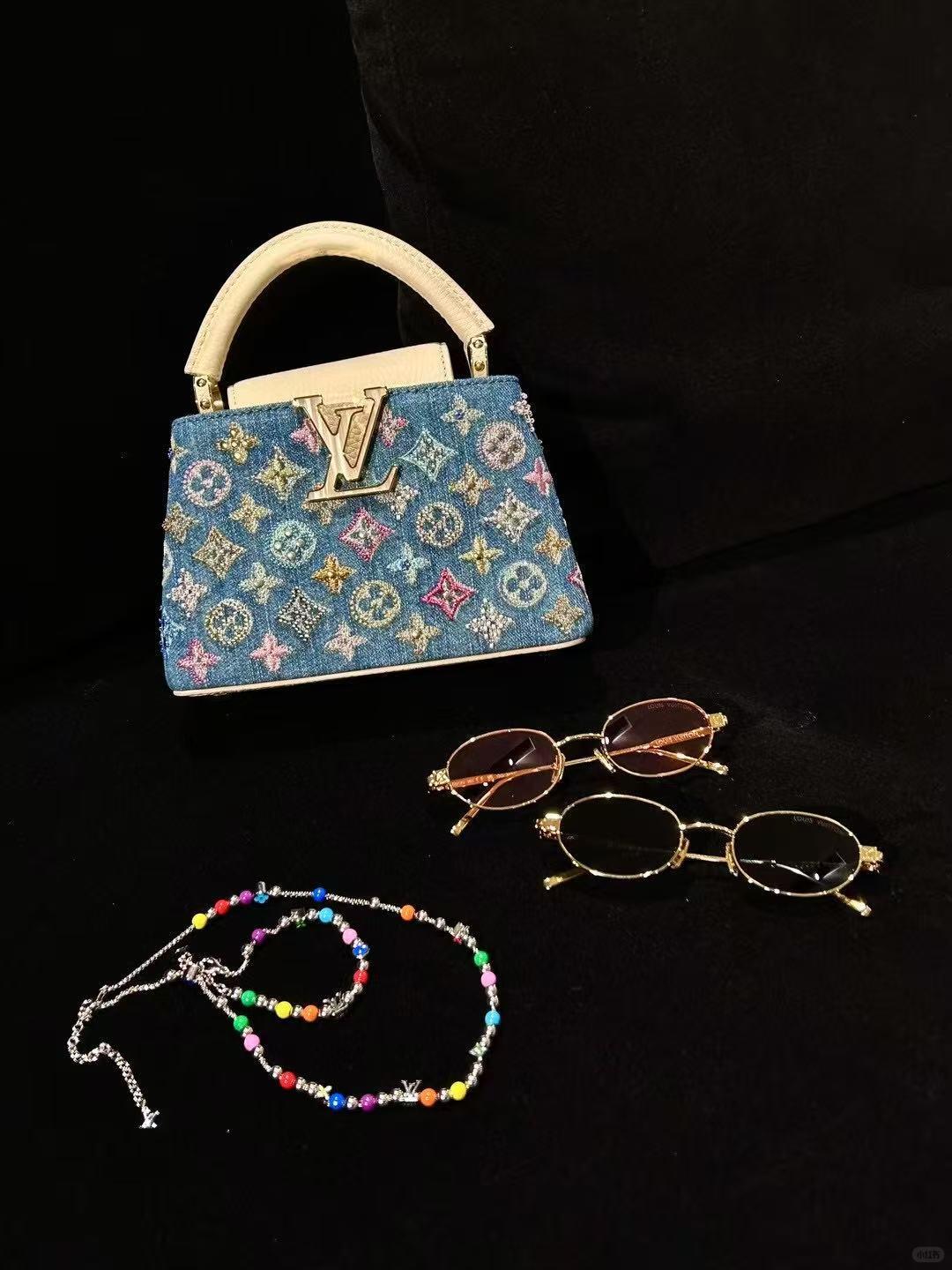 Luxury Denim Embellished Capucines Mini Bag