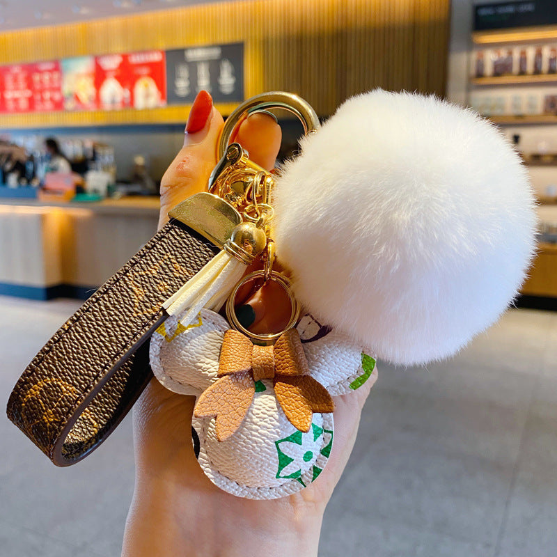 Luksuzni Mickey privjesak za ključeve – privjesak od umjetne kože & Fur Pom