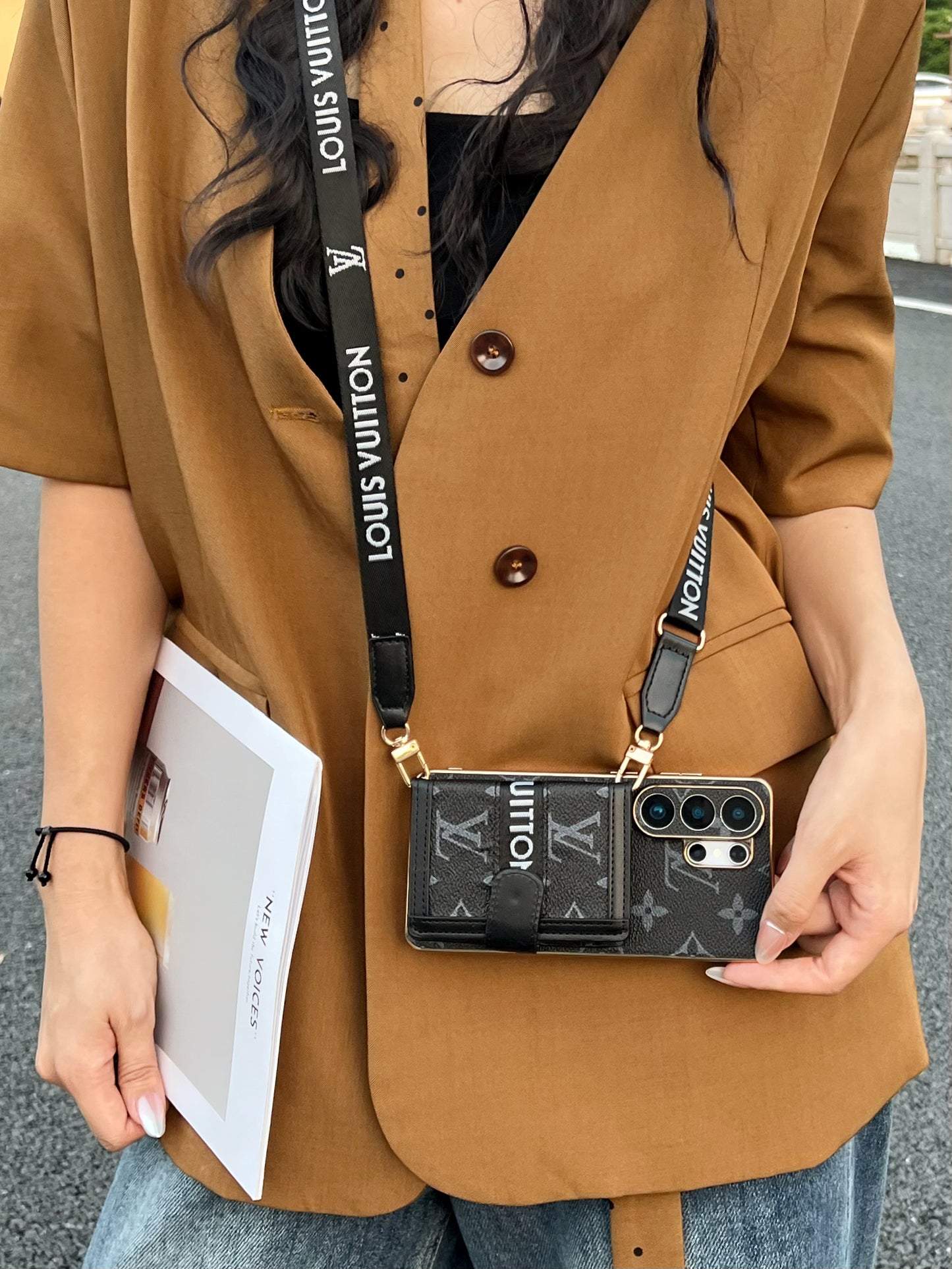 Luxury Crossbody Phone Case with Card Holder & Adjustable Shoulder Strap for Samsung