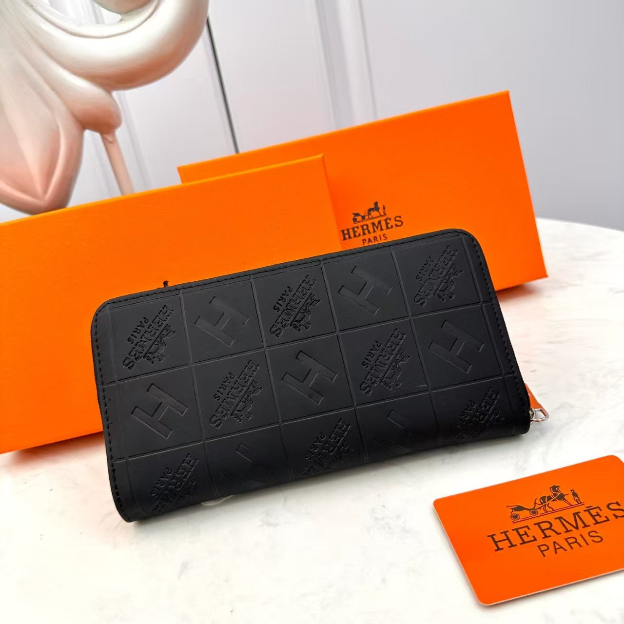 H Black Embossed Leather Wallet