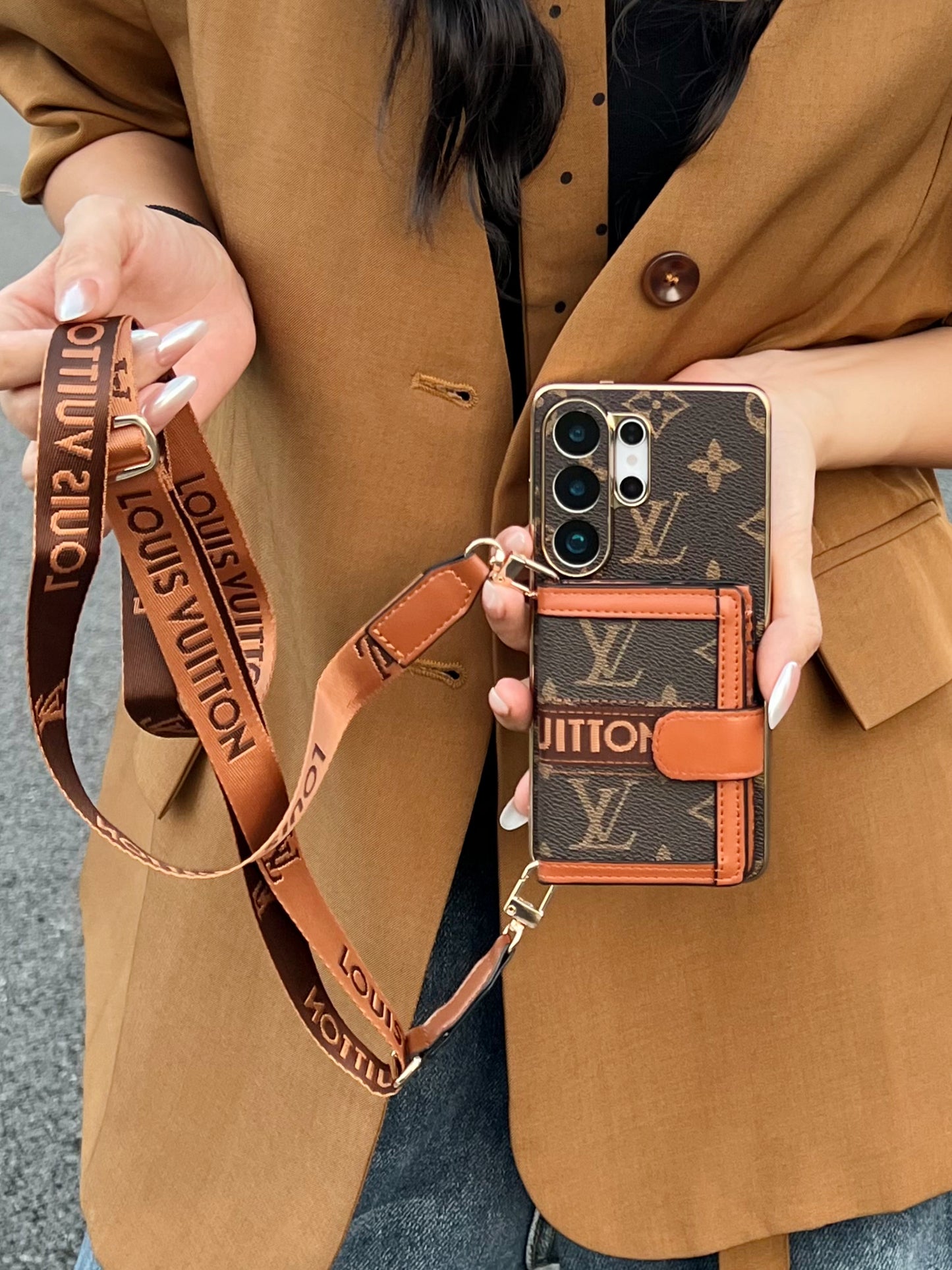 Luxury Crossbody Phone Case with Card Holder & Adjustable Shoulder Strap for Samsung