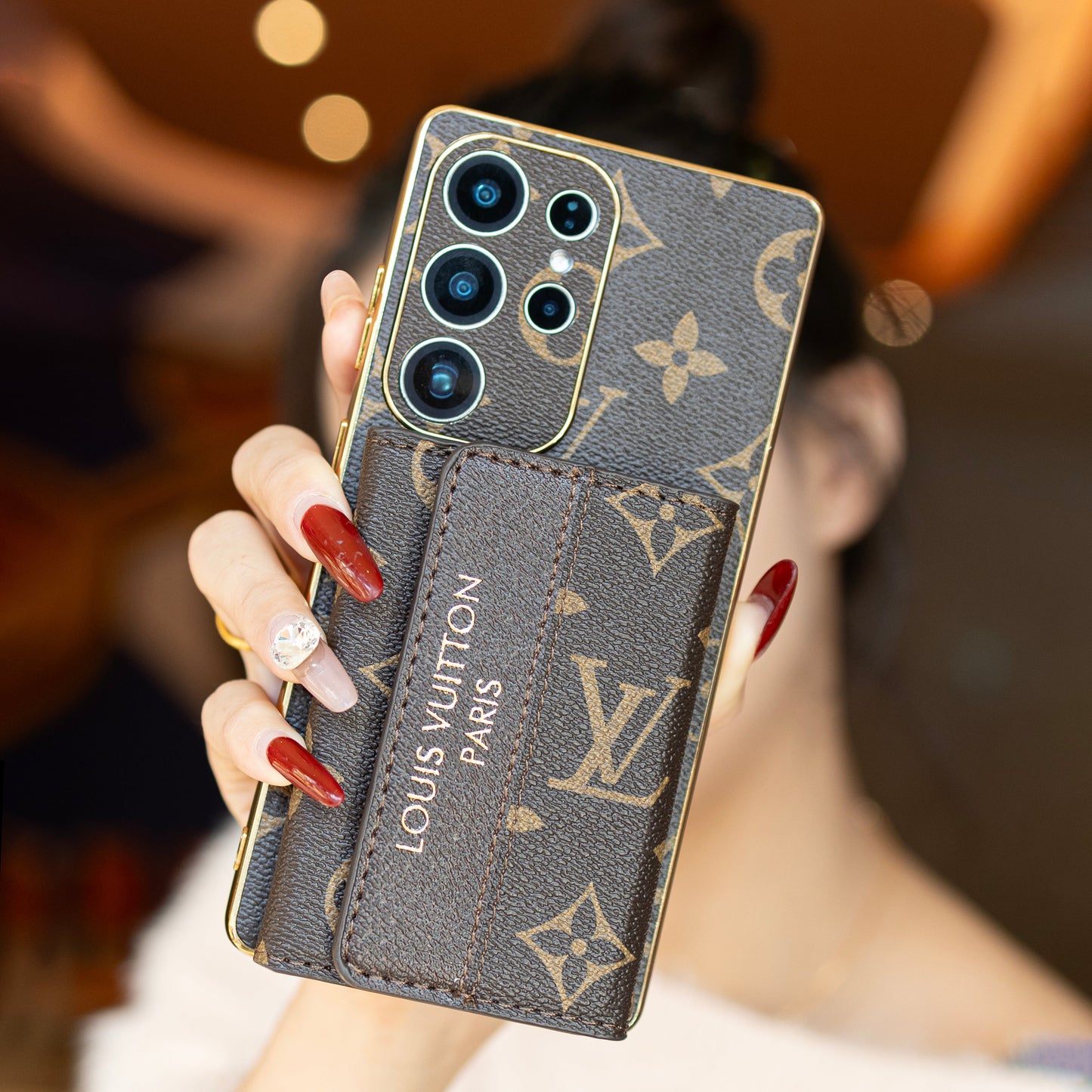 Wysokiej jakości skórzane etui Samsung z miejscem na kartę & Pasek na nadgarstek
