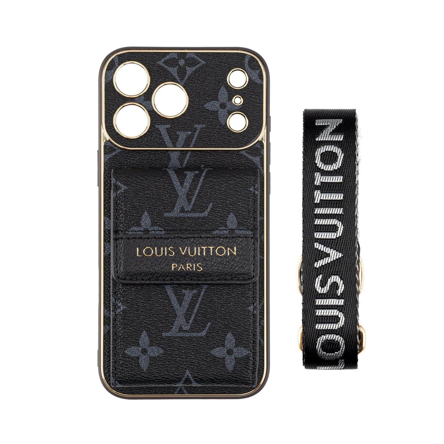 Estuche de lujo para teléfono con tarjetero y monograma con correa ajustable