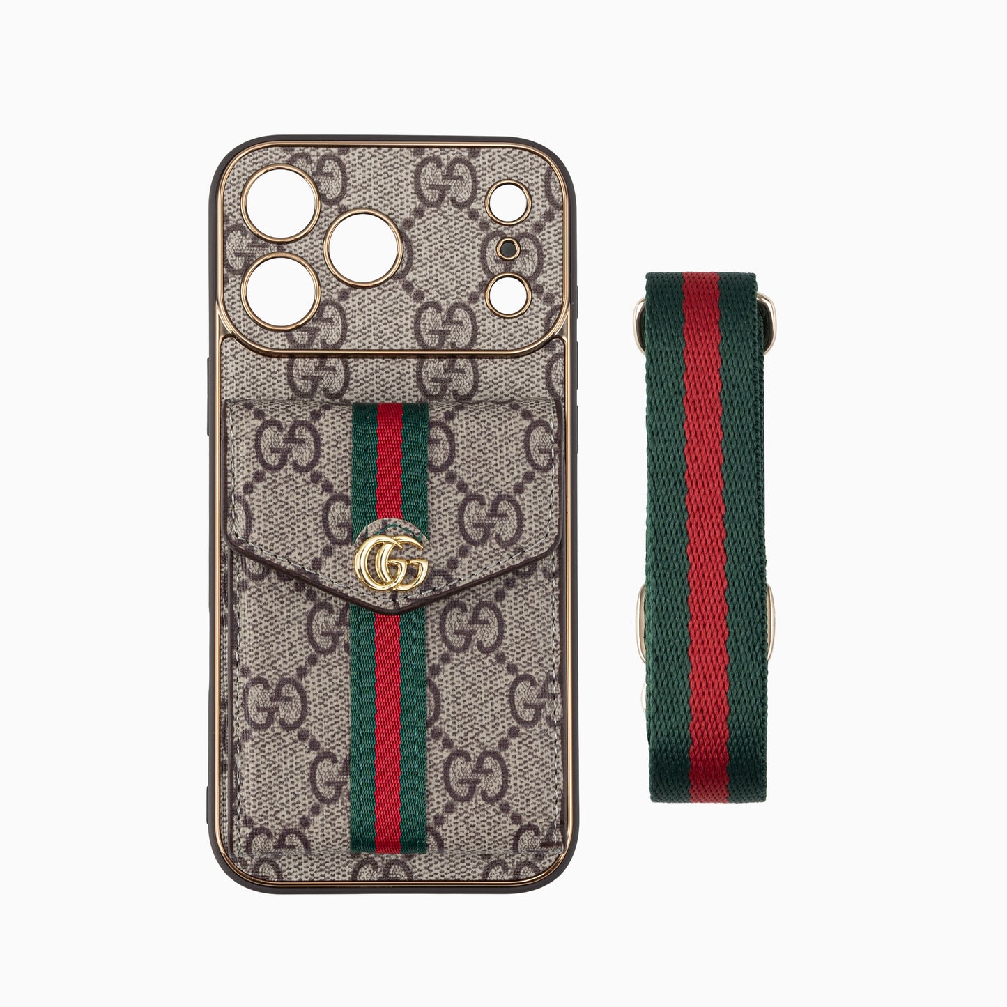 Estuche de lujo para teléfono con tarjetero y monograma con correa ajustable