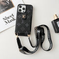 Lussuosa custodia per iPhone con borsa a tracolla per carte di credito nera & bianca