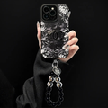 Capa floral luxuosa de couro de cordeiro para iPhone – proteção total da lente